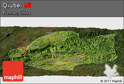 Satellite Panoramic Map of Qiubei, darken