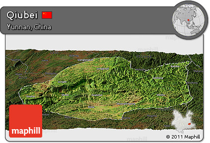Satellite Panoramic Map of Qiubei, darken