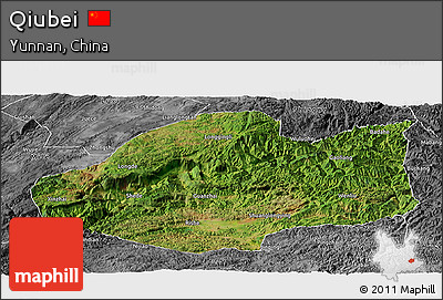 Satellite Panoramic Map of Qiubei, desaturated