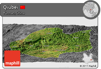 Satellite Panoramic Map of Qiubei, desaturated