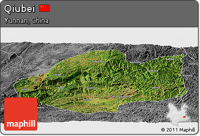 Satellite Panoramic Map of Qiubei, desaturated