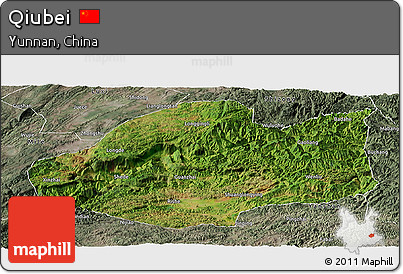 Satellite Panoramic Map of Qiubei, semi-desaturated
