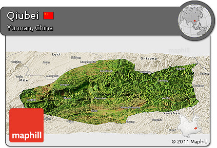 Satellite Panoramic Map of Qiubei, shaded relief outside