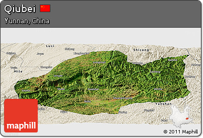 Satellite Panoramic Map of Qiubei, shaded relief outside