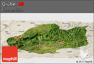 Satellite Panoramic Map of Qiubei, shaded relief outside