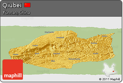 Savanna Style Panoramic Map of Qiubei, single color outside