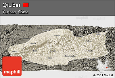 Shaded Relief Panoramic Map of Qiubei, darken