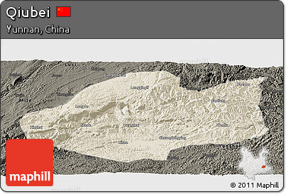 Shaded Relief Panoramic Map of Qiubei, darken