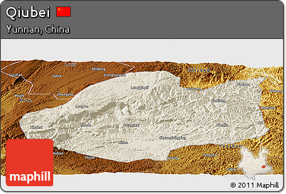 Shaded Relief Panoramic Map of Qiubei, physical outside