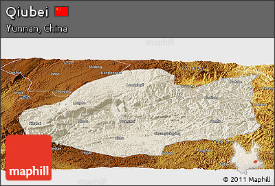 Shaded Relief Panoramic Map of Qiubei, physical outside