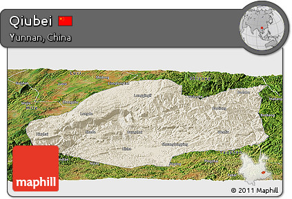 Shaded Relief Panoramic Map of Qiubei, satellite outside
