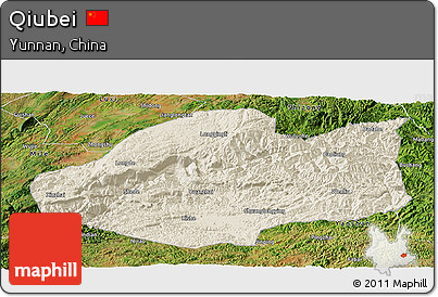 Shaded Relief Panoramic Map of Qiubei, satellite outside