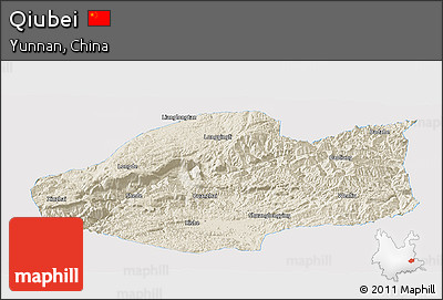 Shaded Relief Panoramic Map of Qiubei, single color outside