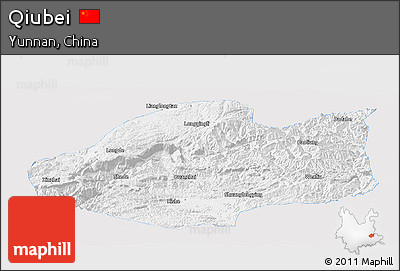 Silver Style Panoramic Map of Qiubei, single color outside