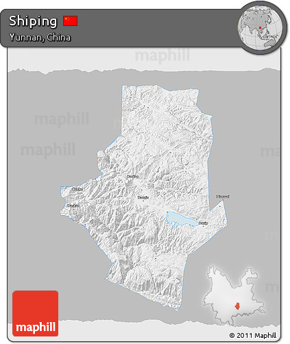 Gray 3D Map of Shiping, single color outside