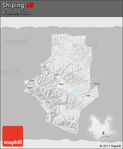 Gray 3D Map of Shiping, single color outside