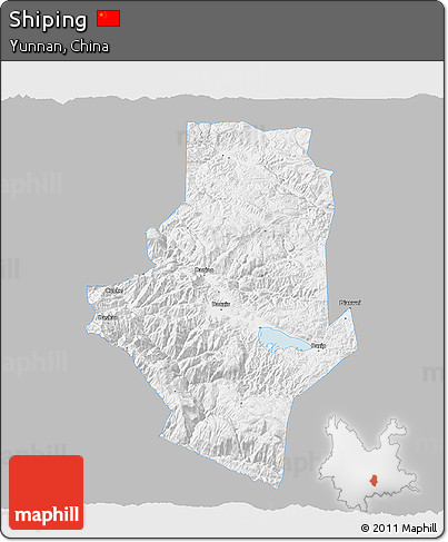 Gray 3D Map of Shiping, single color outside