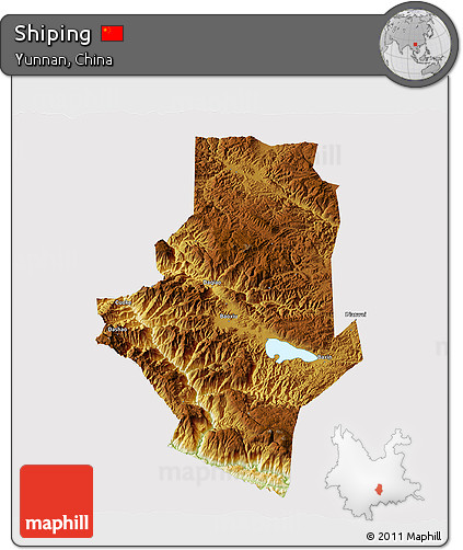 Physical 3D Map of Shiping, cropped outside