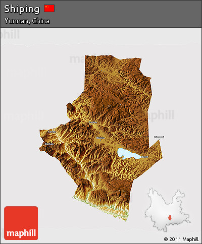 Physical 3D Map of Shiping, cropped outside
