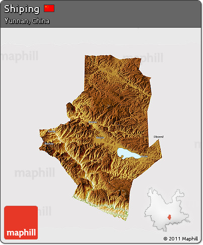 Physical 3D Map of Shiping, cropped outside