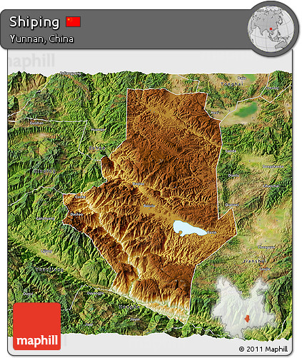 Physical 3D Map of Shiping, satellite outside