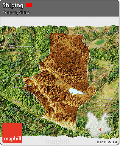 Physical 3D Map of Shiping, satellite outside