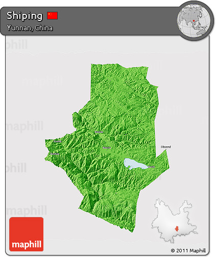 Political 3D Map of Shiping, cropped outside