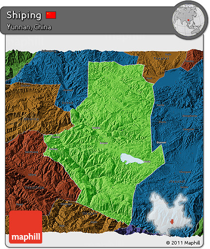 Political 3D Map of Shiping, darken