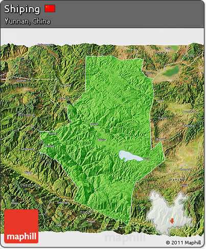 Political 3D Map of Shiping, satellite outside