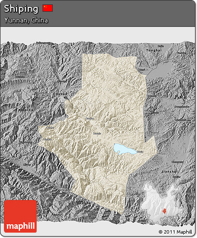 Shaded Relief 3D Map of Shiping, darken, desaturated