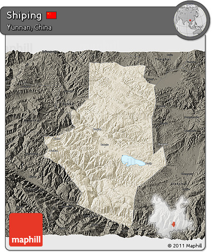 Shaded Relief 3D Map of Shiping, darken