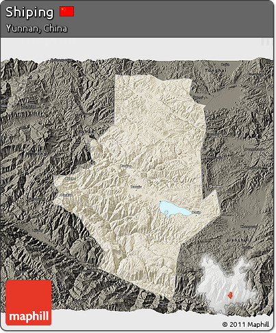 Shaded Relief 3D Map of Shiping, darken