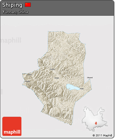 Shaded Relief 3D Map of Shiping, single color outside