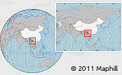 Gray Location Map of Shiping, highlighted country, highlighted parent region, within the entire country, hill shading