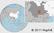 Gray Location Map of Shiping, highlighted country, highlighted parent region, hill shading