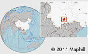 Gray Location Map of Shiping, highlighted country, hill shading