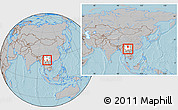Gray Location Map of Shiping, highlighted parent region, within the entire country, hill shading