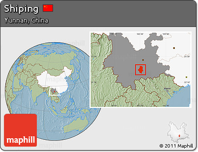 Savanna Style Location Map of Shiping, highlighted country, highlighted parent region, hill shading