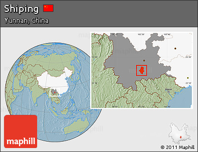 Savanna Style Location Map of Shiping, highlighted country, highlighted parent region, hill shading