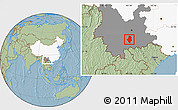 Savanna Style Location Map of Shiping, highlighted country, highlighted parent region, hill shading