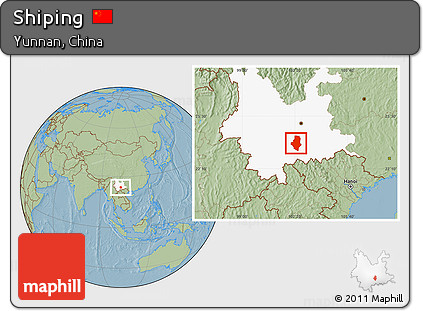 Savanna Style Location Map of Shiping, highlighted parent region, hill shading