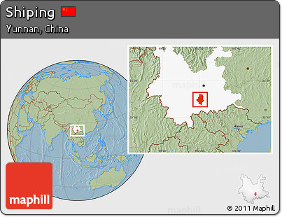 Savanna Style Location Map of Shiping, highlighted parent region, hill shading