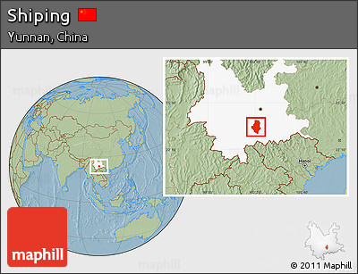 Savanna Style Location Map of Shiping, highlighted parent region, hill shading
