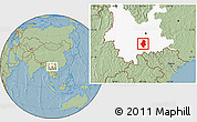 Savanna Style Location Map of Shiping, highlighted parent region, hill shading