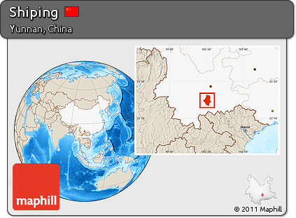 Shaded Relief Location Map of Shiping, highlighted country