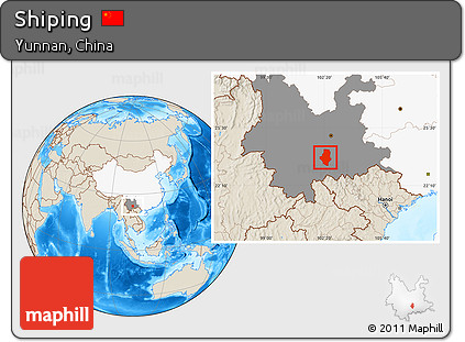 Shaded Relief Location Map of Shiping, highlighted country, highlighted parent region