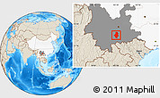 Shaded Relief Location Map of Shiping, highlighted country, highlighted parent region