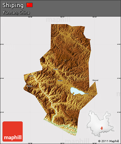 Physical Map of Shiping, cropped outside