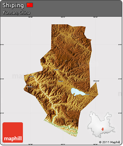 Physical Map of Shiping, cropped outside