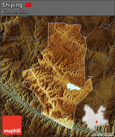 Physical Map of Shiping, darken